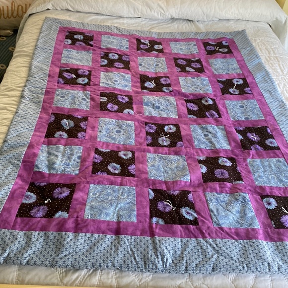 Purple Blue Patchwork Cotton Tie-Knot Lap Quilt - Picture 1 of 4